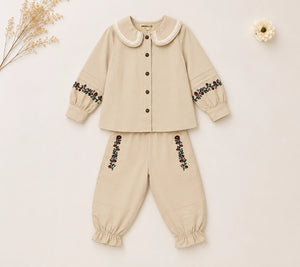 Ivory Embroidered Girls Co-ord Set | Premium Kidswear by Amoura Kids