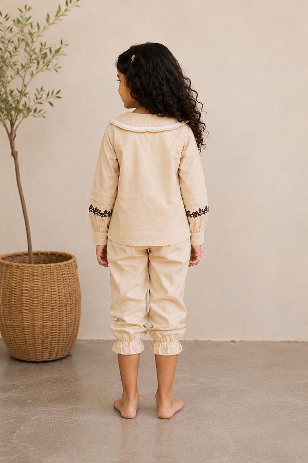Blossom Beige Heritage Set | Premium Kidswear by Amoura Kids