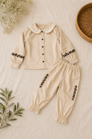 Blossom Beige Heritage Set | Premium Kidswear by Amoura Kids