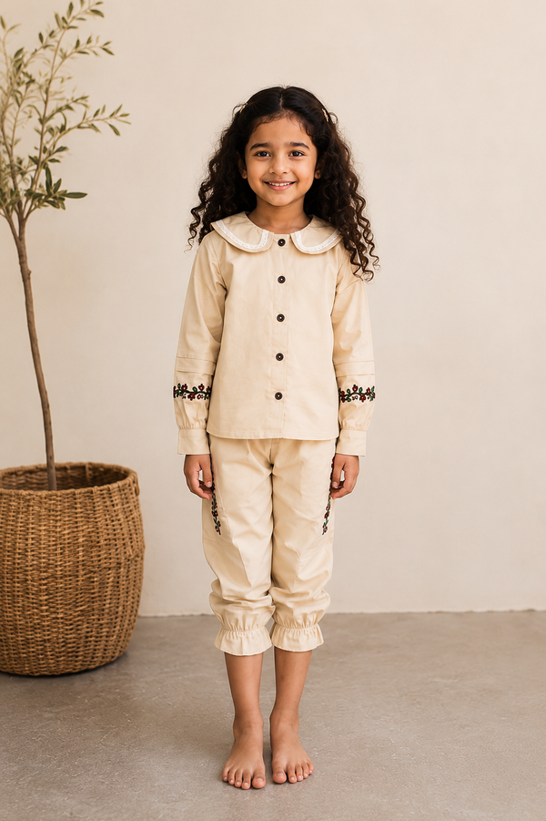 Blossom Beige Heritage Set | Premium Kidswear by Amoura Kids