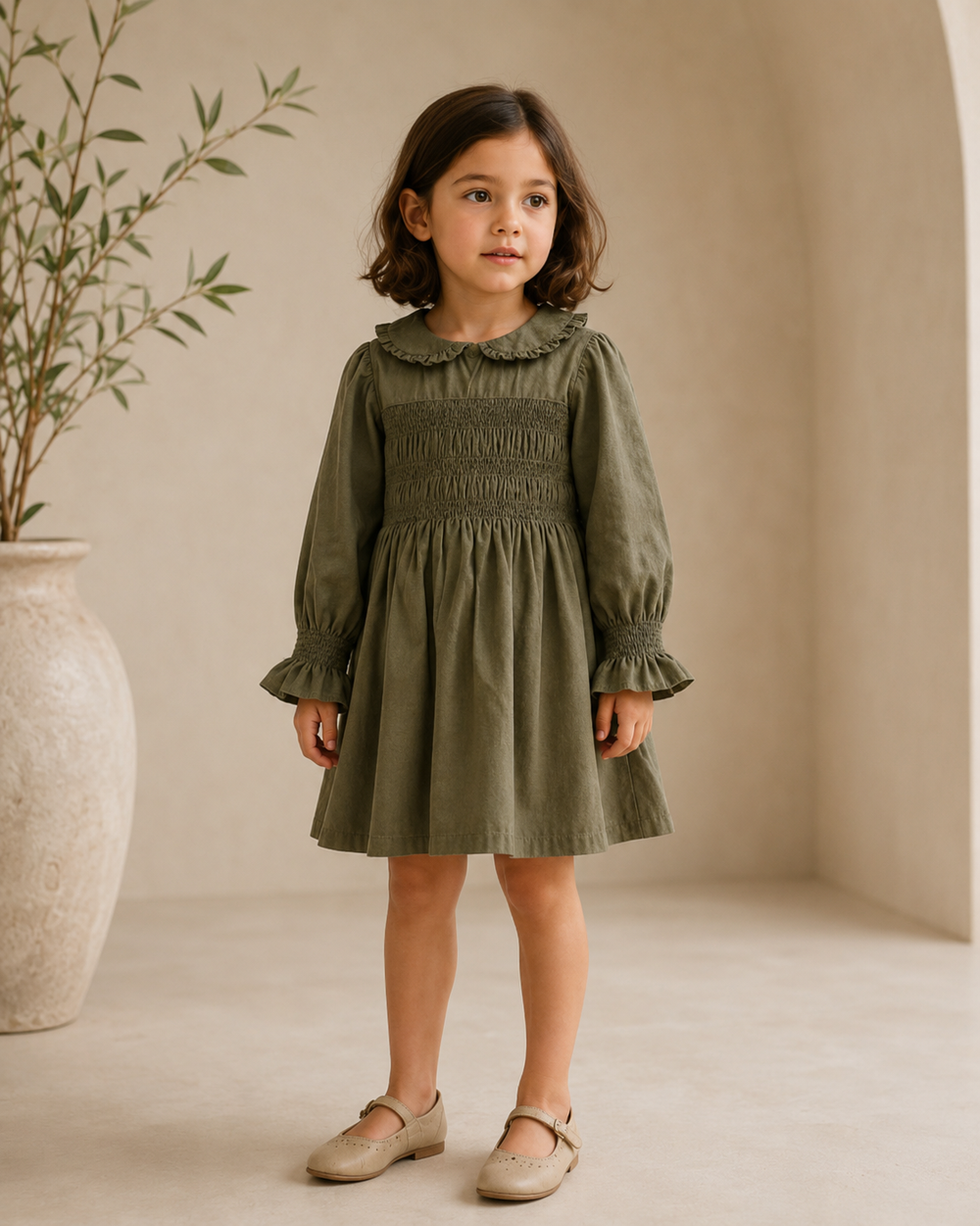 Olive Woodland Dress | Premium Kidswear by Amoura Kids