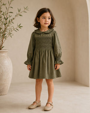 Olive Woodland Dress | Premium Kidswear by Amoura Kids