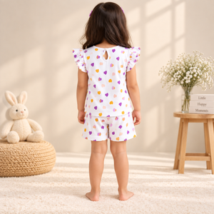 Trending Purple & Yellow Heart Print Cotton Co-Ord Set | Kidswear by Amoura Kids