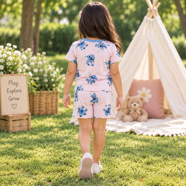 Trending Pink Cartoon Print Cotton Co-Ord Set | Kidswear by Amoura Kids
