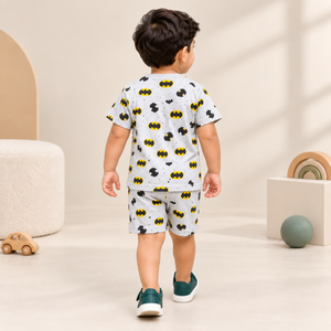 Boys Grey Superhero Print Cotton T-Shirt & Shorts Co-Ord Set | Kidswear by Amoura Kids