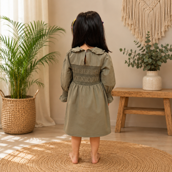 Olive Woodland Dress | Premium Kidswear by Amoura Kids