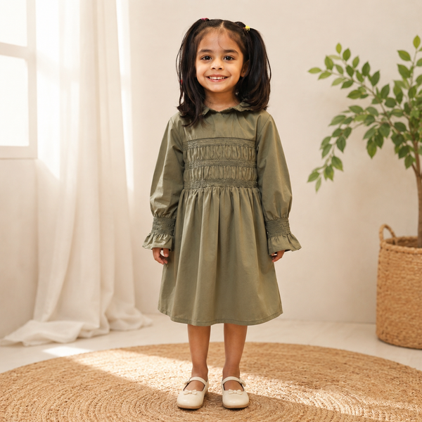 Olive Woodland Dress | Premium Kidswear by Amoura Kids