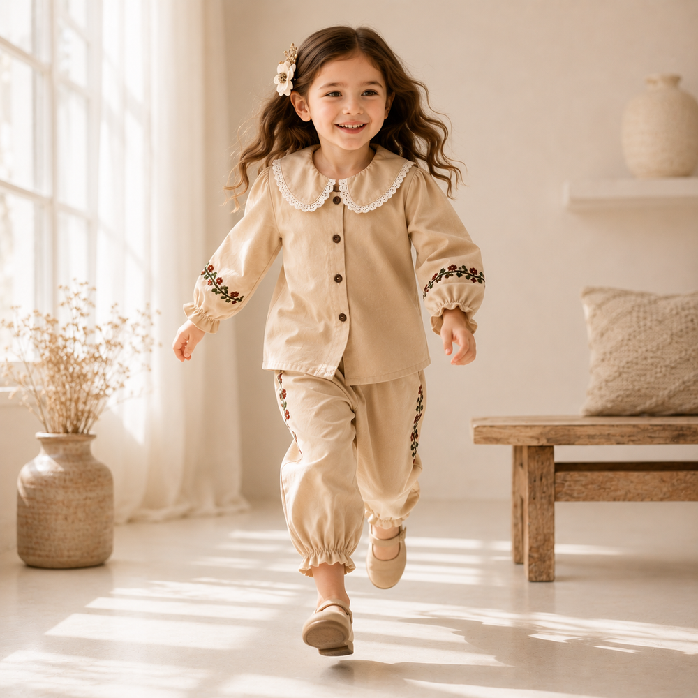 Blossom Beige Heritage Set | Premium Kidswear by Amoura Kids