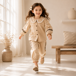 Blossom Beige Heritage Set | Premium Kidswear by Amoura Kids