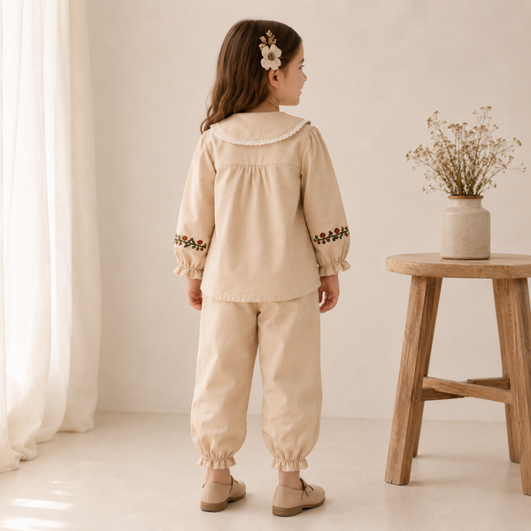 Blossom Beige Heritage Set | Premium Kidswear by Amoura Kids