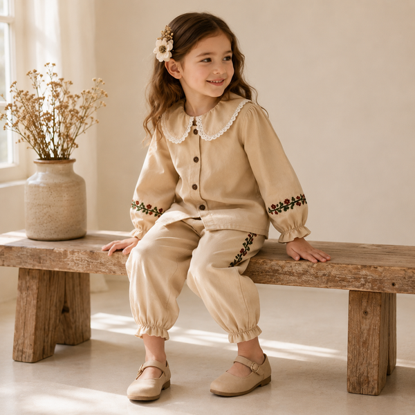 Blossom Beige Heritage Set | Premium Kidswear by Amoura Kids
