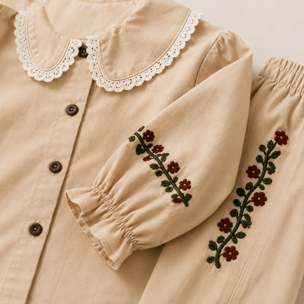 Blossom Beige Heritage Set | Premium Kidswear by Amoura Kids