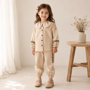 Blossom Beige Heritage Set | Premium Kidswear by Amoura Kids