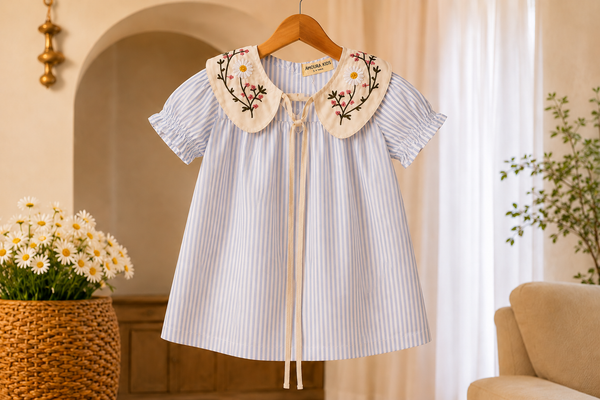 Blue Sky Ribbon Dress | Premium Kidswear by Amoura Kids